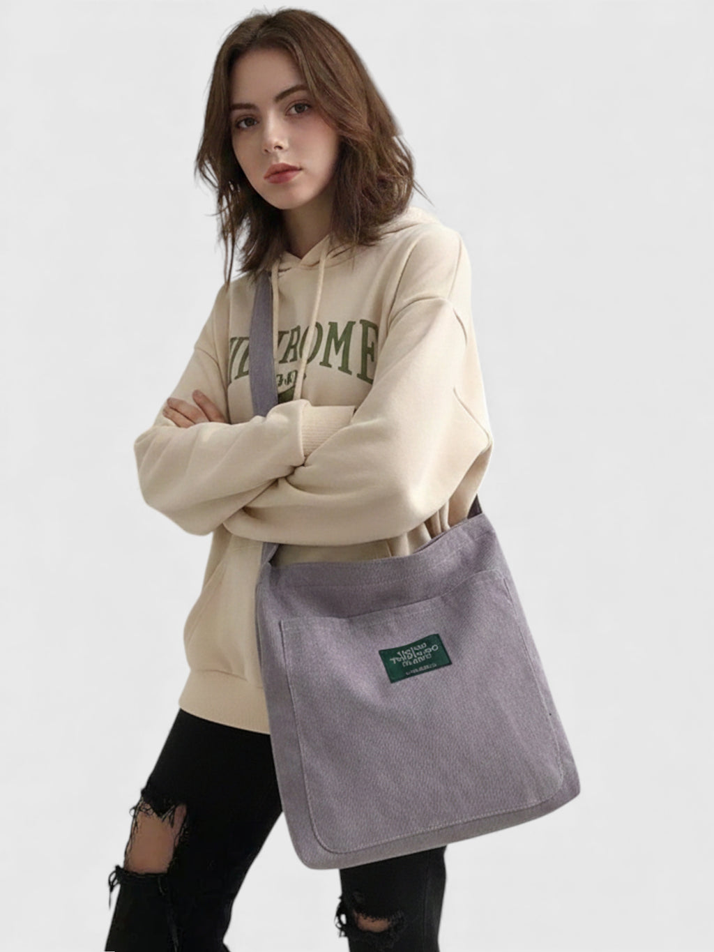 Sac hobo en velours côtelé et zippé - Le Cocooning