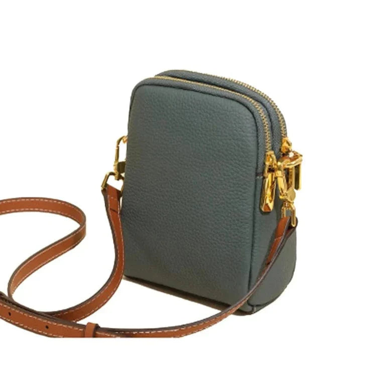 2 Zipper Compartments, Women's Genuine Leather Shoulder Bag, TOGO Leather, 100% Real Cow Skin Cross body Messenger Bag, Q009