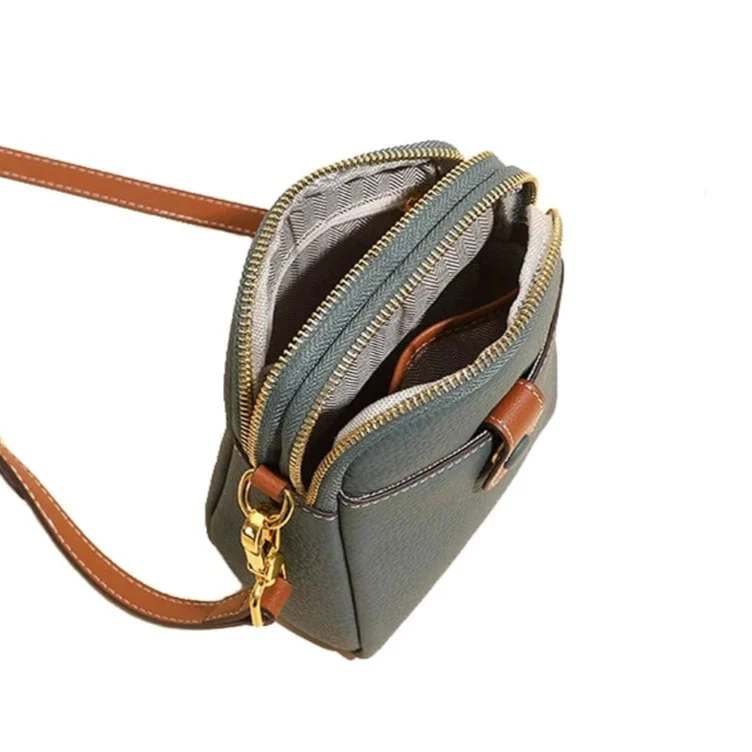 2 Zipper Compartments, Women's Genuine Leather Shoulder Bag, TOGO Leather, 100% Real Cow Skin Cross body Messenger Bag, Q009