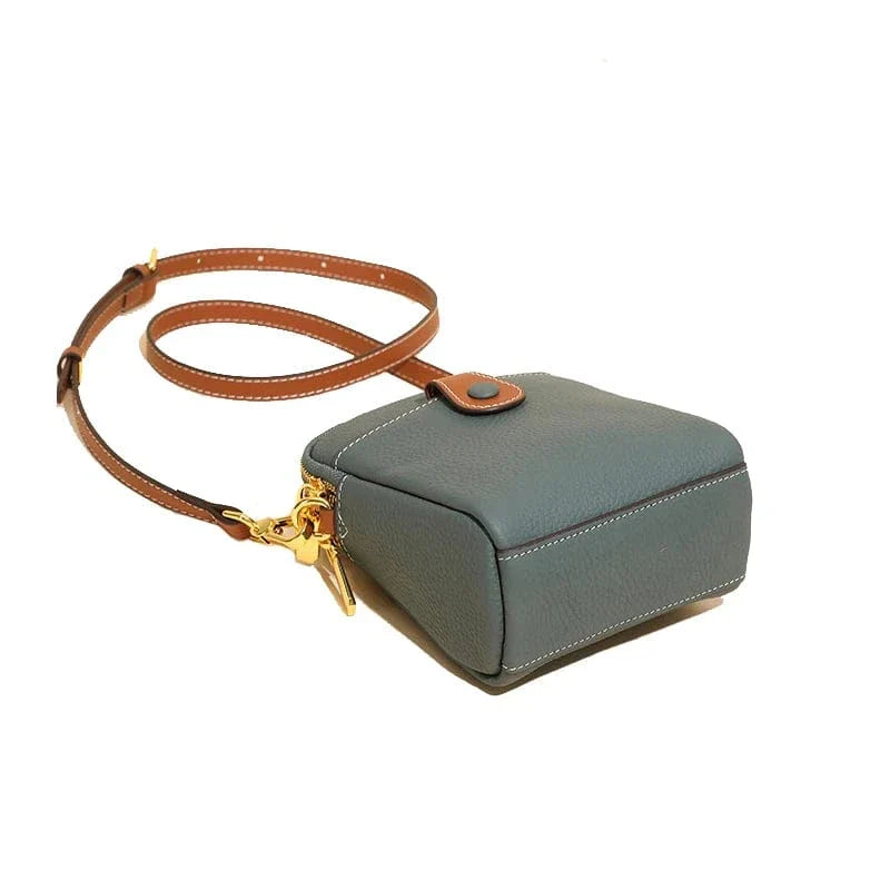 2 Zipper Compartments, Women's Genuine Leather Shoulder Bag, TOGO Leather, 100% Real Cow Skin Cross body Messenger Bag, Q009