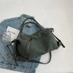 Black Large Handbag for Women Retro Nubuck Leather Serviceable Sweethearts Camp Travel Crossbody Bags Female Boston Shoulder Bag green