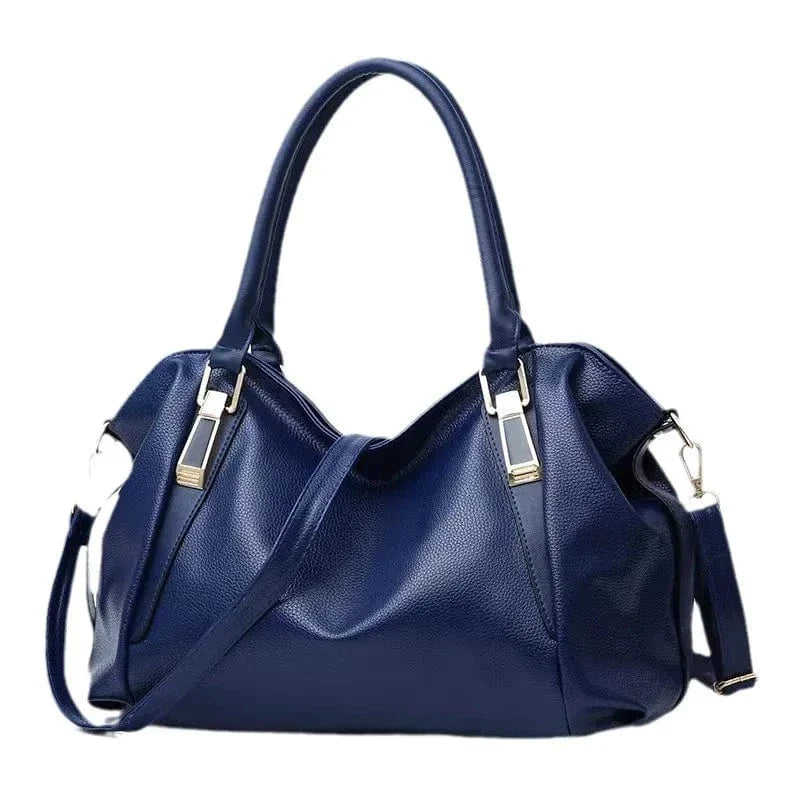Casual Fashion Women Shoulder Bag Solid Color Soft Large Capacity Bag Crossbody Handbag blue