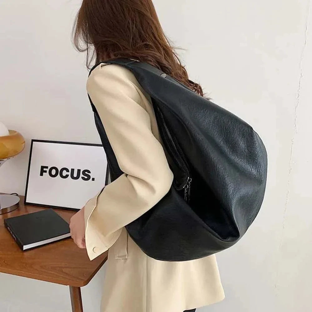 Casual PU Dumpling Bag Japanese Style Soft Large Capacity Underarm Bag Retro Anti-splash Water Versatile Commuting Handbag Work