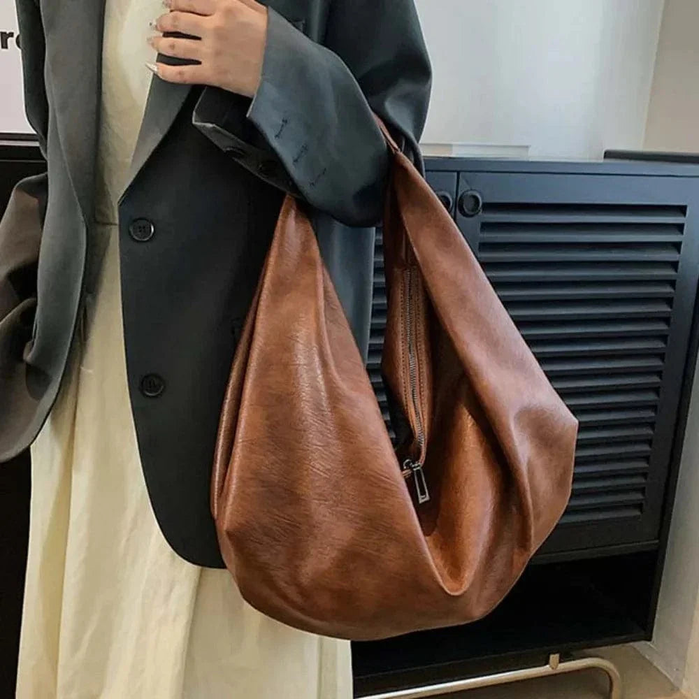 Casual PU Dumpling Bag Japanese Style Soft Large Capacity Underarm Bag Retro Anti-splash Water Versatile Commuting Handbag Work