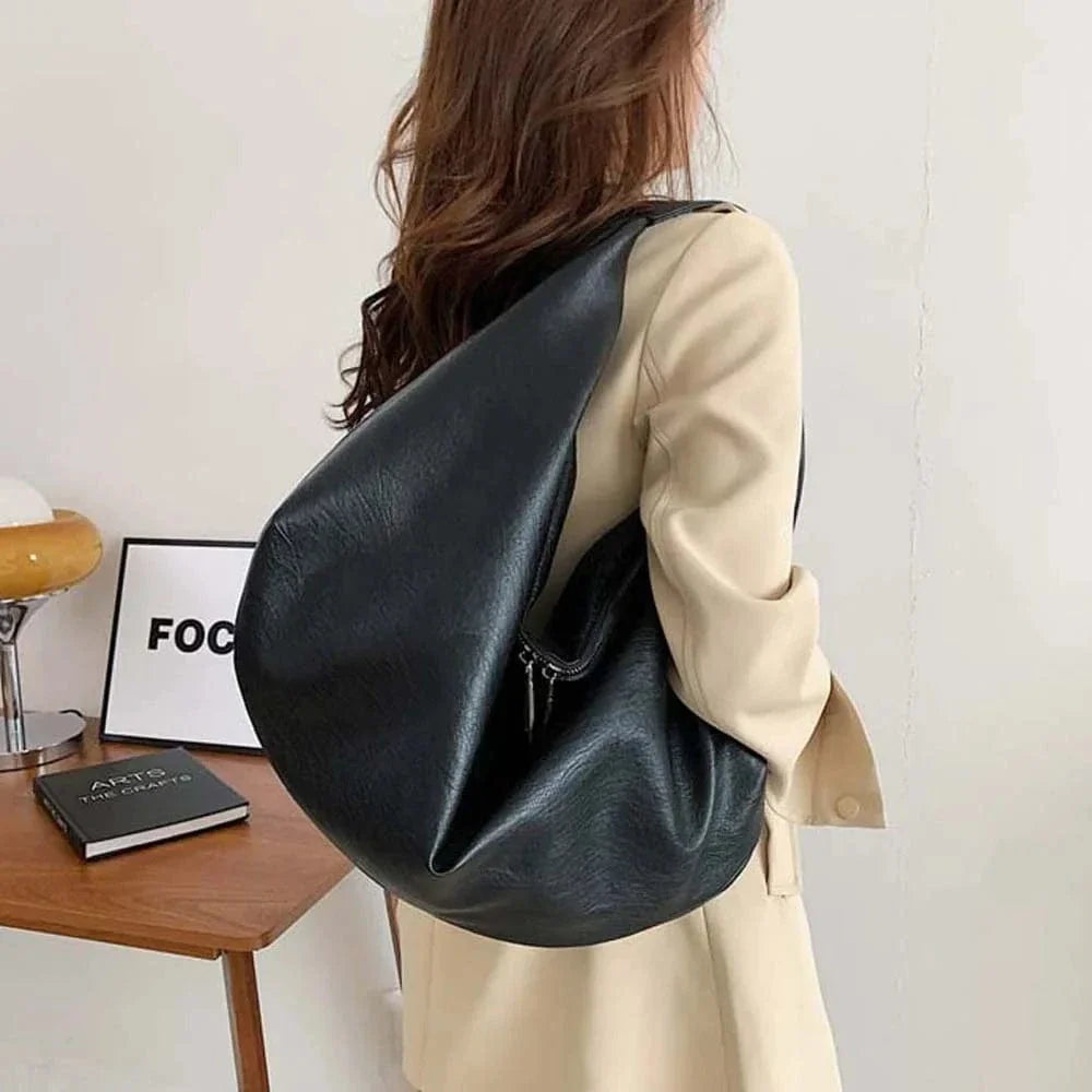 Casual PU Dumpling Bag Japanese Style Soft Large Capacity Underarm Bag Retro Anti-splash Water Versatile Commuting Handbag Work