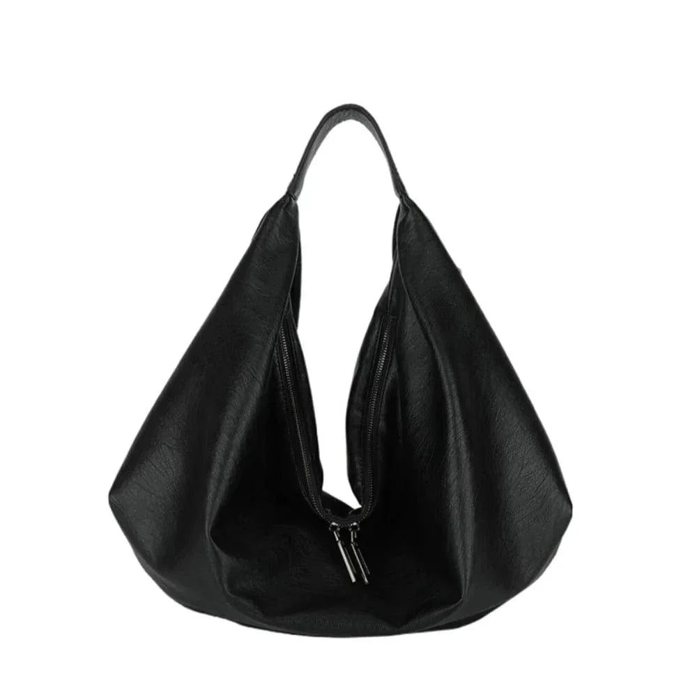 Casual PU Dumpling Bag Japanese Style Soft Large Capacity Underarm Bag Retro Anti-splash Water Versatile Commuting Handbag Work Black