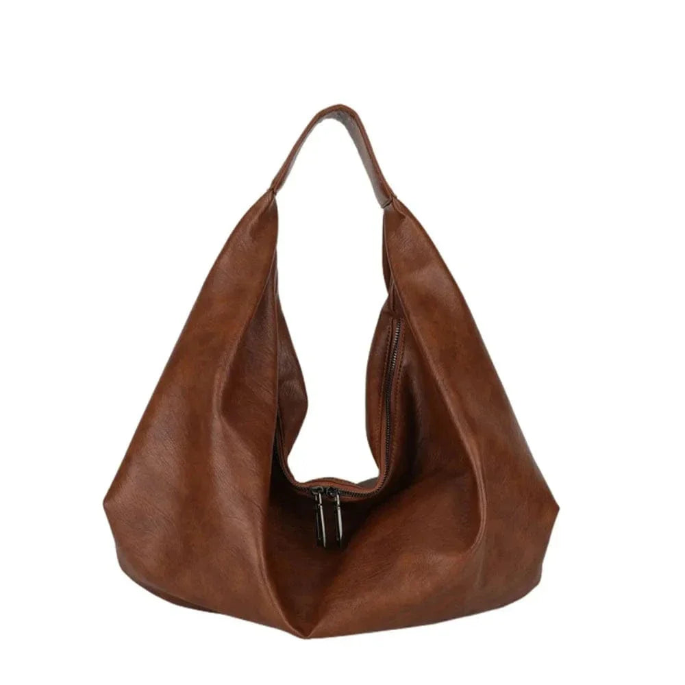 Casual PU Dumpling Bag Japanese Style Soft Large Capacity Underarm Bag Retro Anti-splash Water Versatile Commuting Handbag Work Brown