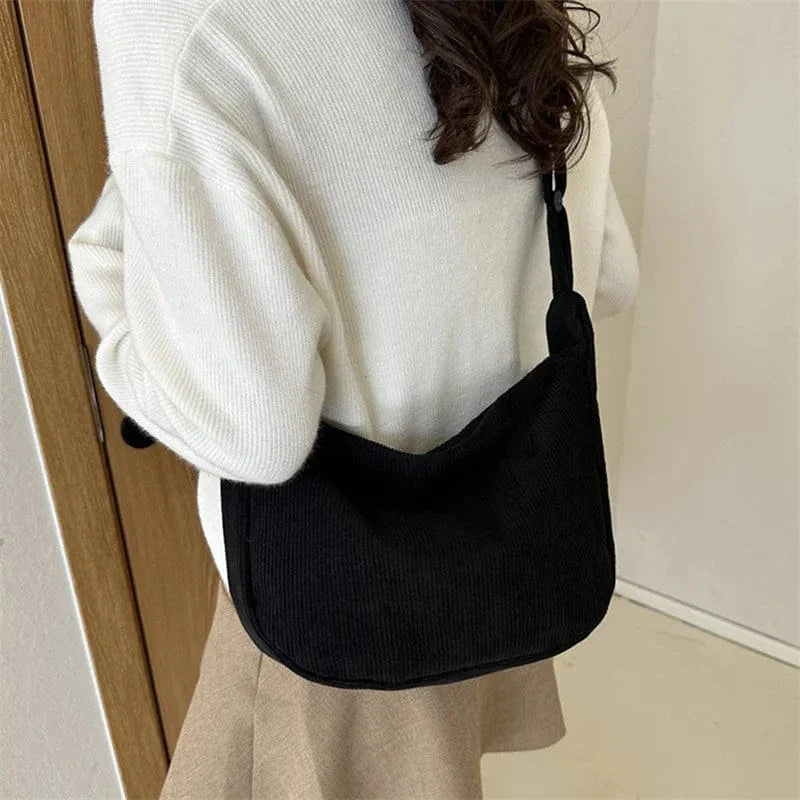 Corduroy Shoulder Bag Minimalist Crossbody Bag Women's Handbags Fashion Fabric Underarm Bag Solid Color Zipper Female Handbag