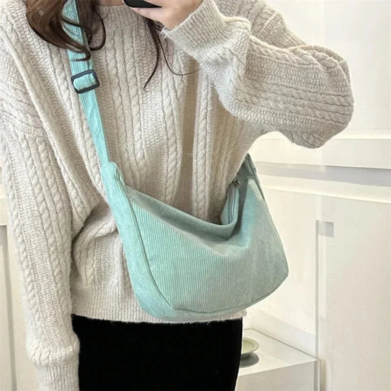 Corduroy Shoulder Bag Minimalist Crossbody Bag Women's Handbags Fashion Fabric Underarm Bag Solid Color Zipper Female Handbag