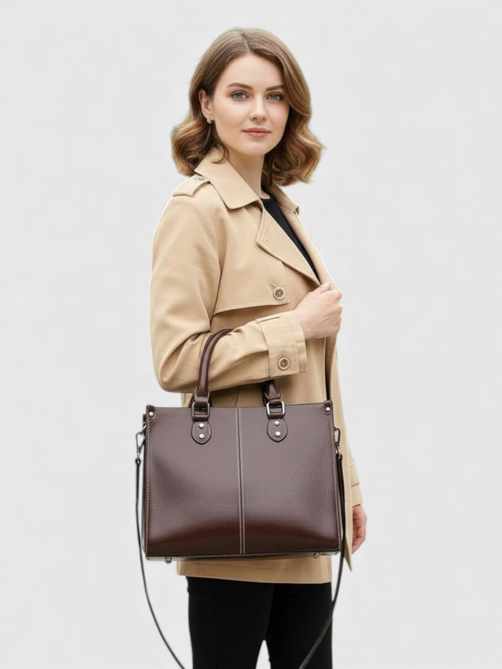 Sac cartable bandoulière en cuir lustré - Le Bichon