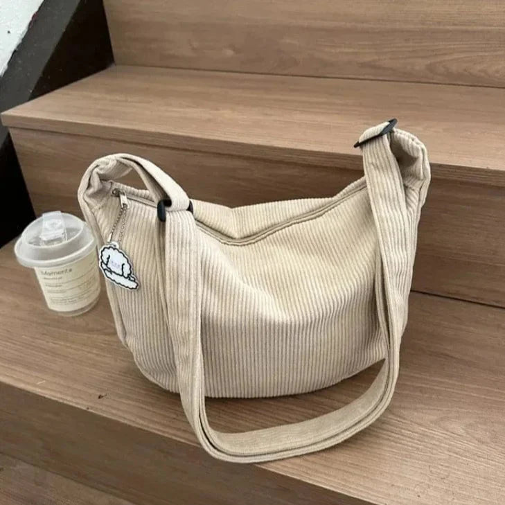 Fashion Women Canvas Shoulder Bags Korean Fashion Female Messenger Crossbody Bag for Girl Students Corduroy Solid Cloth Handbags