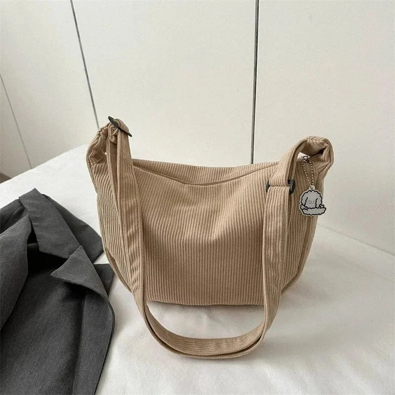 Fashion Women Canvas Shoulder Bags Korean Fashion Female Messenger Crossbody Bag for Girl Students Corduroy Solid Cloth Handbags