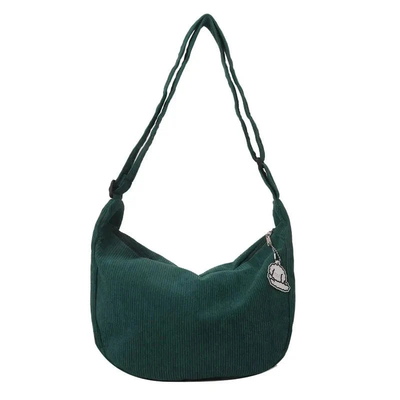 Fashion Women Canvas Shoulder Bags Korean Fashion Female Messenger Crossbody Bag for Girl Students Corduroy Solid Cloth Handbags Dark green