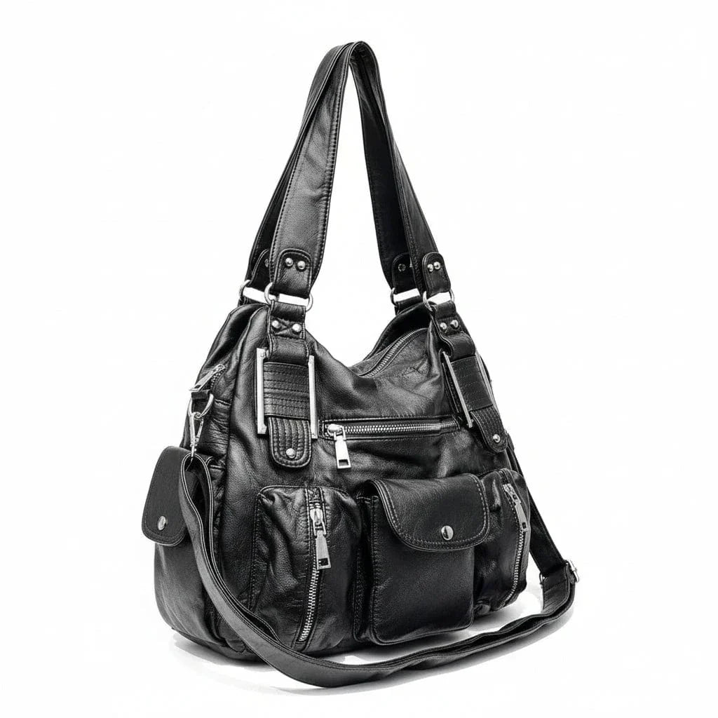 Grand sac bandoulière femme cuir vegan - L'Écliptique Noir