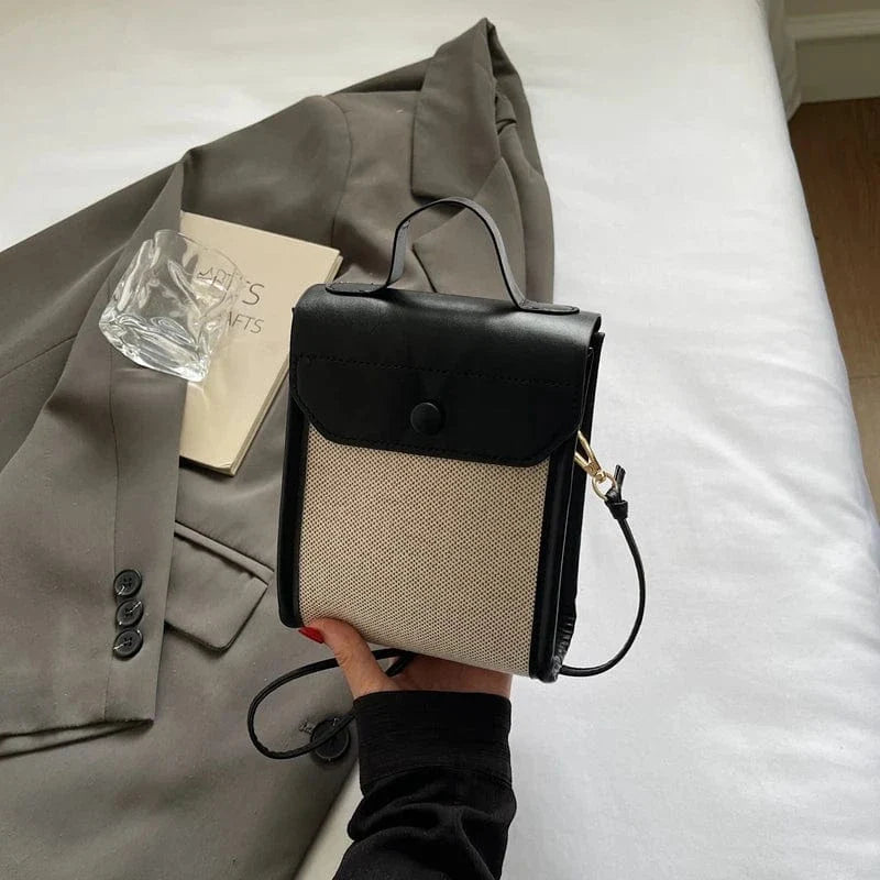 Mini Flap Phone Bags For Women Woven Cloth Fabric Casual Street Shoulder Crossbody Bag 2025 Latest Lightweight Small Phone Pouch black / 14x18x6cm