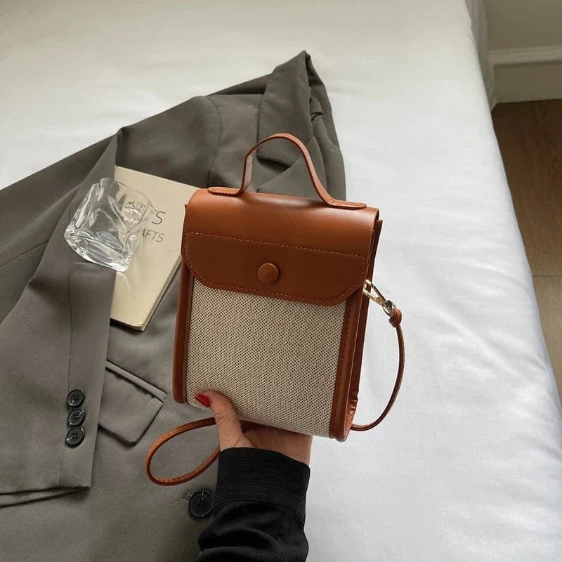 Mini Flap Phone Bags For Women Woven Cloth Fabric Casual Street Shoulder Crossbody Bag 2025 Latest Lightweight Small Phone Pouch Brown / 14x18x6cm