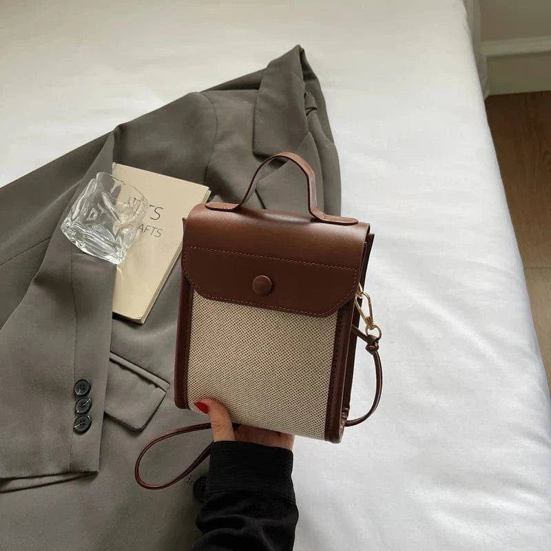 Mini Flap Phone Bags For Women Woven Cloth Fabric Casual Street Shoulder Crossbody Bag 2025 Latest Lightweight Small Phone Pouch Coffee / 14x18x6cm