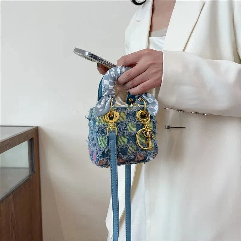 Mini sac bandoulière en tweed à carreaux