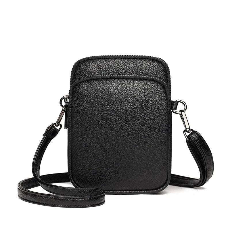 New 100% Genuine cowhide Women's Leather Mobile Phone Bag Crossbody Bags For Women Bag Designer Crossbody Bag Messenger Bags Sac Black
