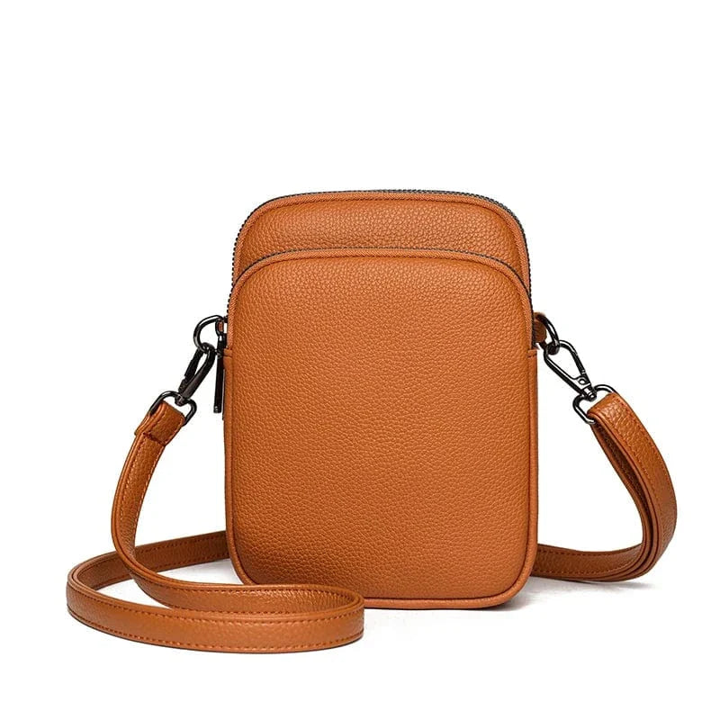 New 100% Genuine cowhide Women's Leather Mobile Phone Bag Crossbody Bags For Women Bag Designer Crossbody Bag Messenger Bags Sac Yellow Brown