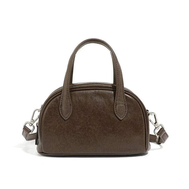 Petit sac bandoulière bowling en cuir Café