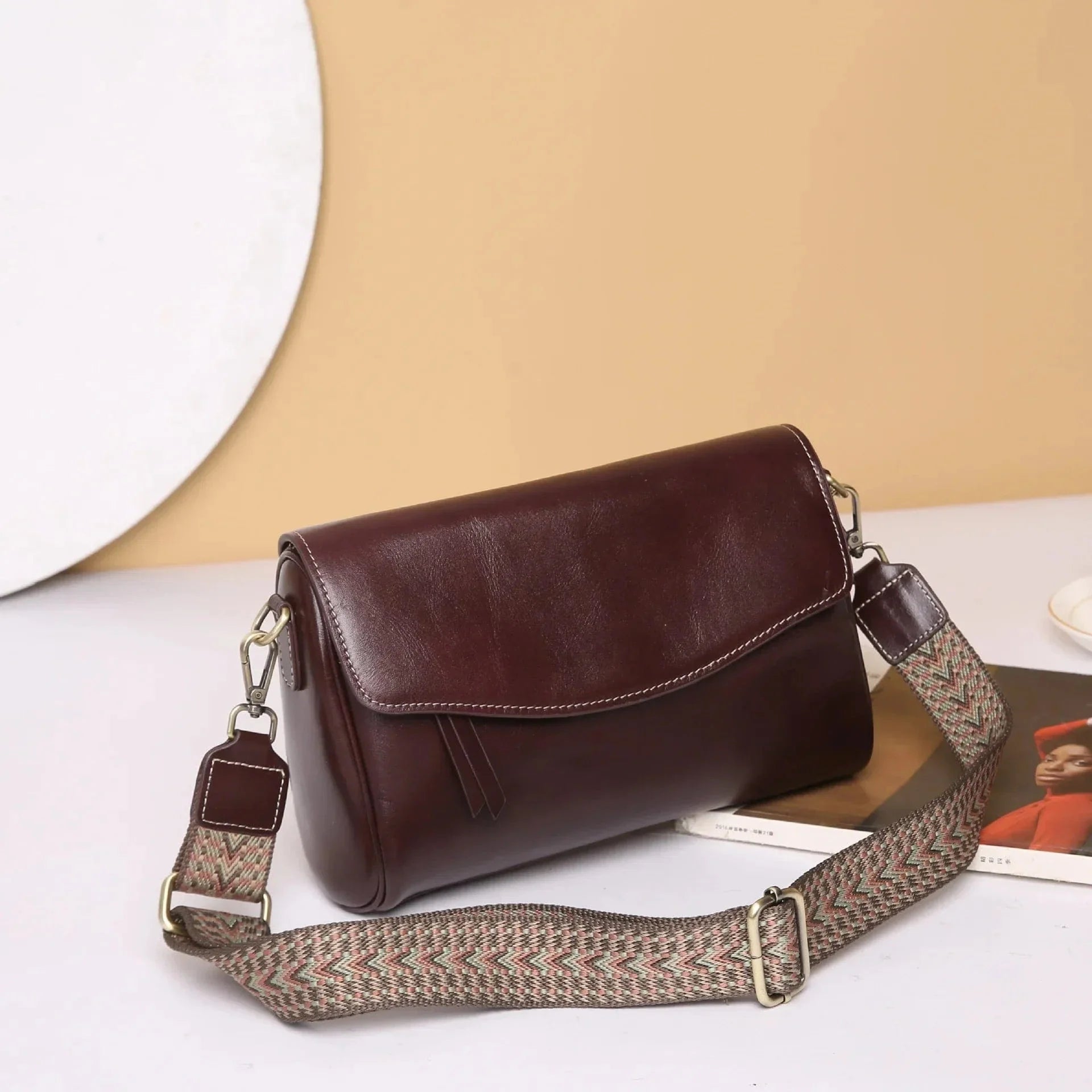 Petit sac besace en cuir Café