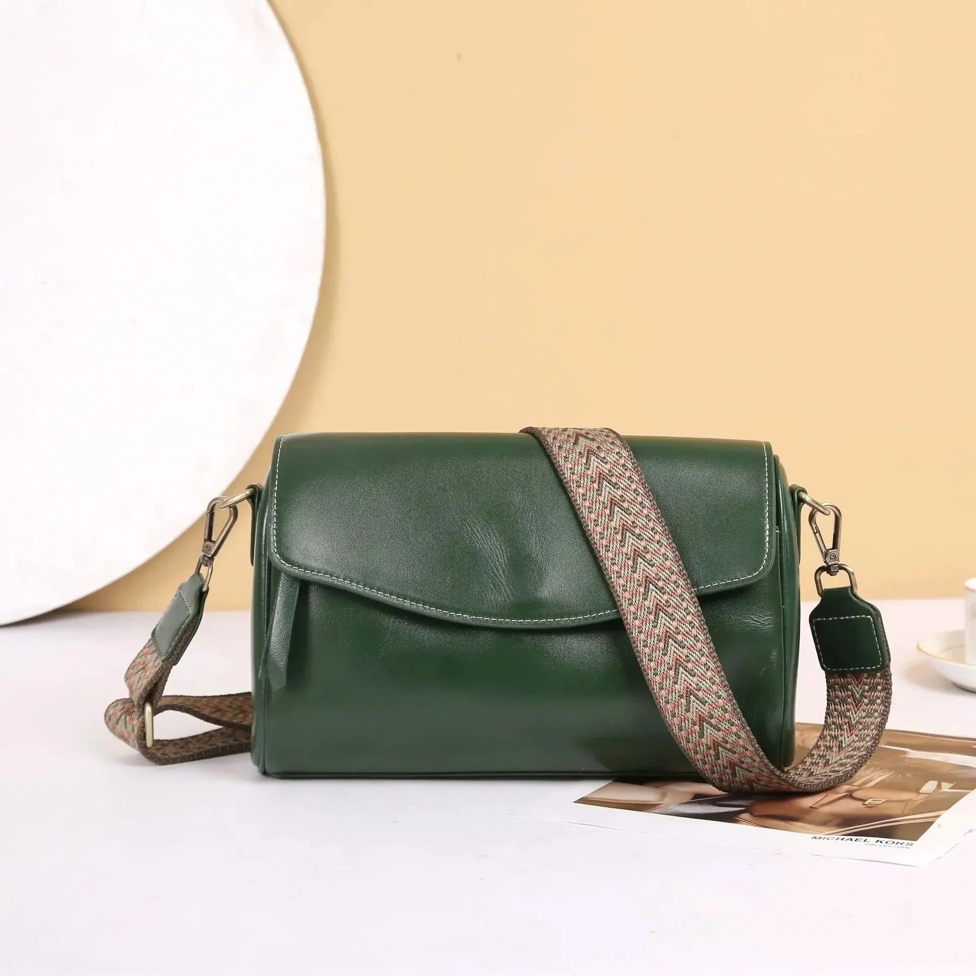Petit sac besace en cuir Vert
