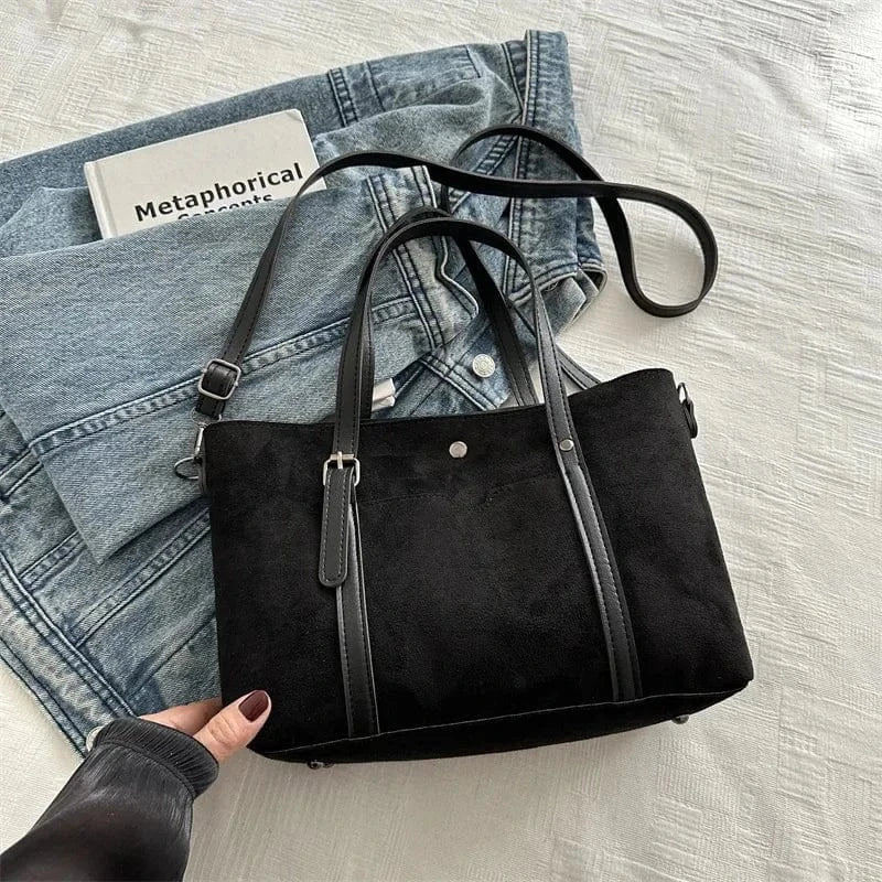 Retro Large Tote Bag Casual Commuter Women's Single Shoulder Pure Color Simple Hot Sale Of The Season New Underarm Bag Soft Poly black