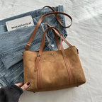 Retro Large Tote Bag Casual Commuter Women's Single Shoulder Pure Color Simple Hot Sale Of The Season New Underarm Bag Soft Poly Brown