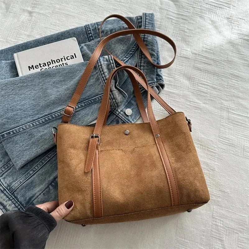 Retro Large Tote Bag Casual Commuter Women's Single Shoulder Pure Color Simple Hot Sale Of The Season New Underarm Bag Soft Poly Brown