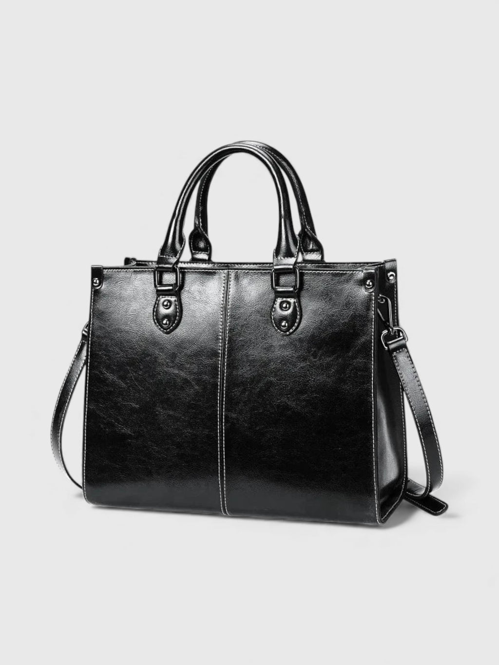 Sac cartable bandoulière en cuir lustré - Le Bichon