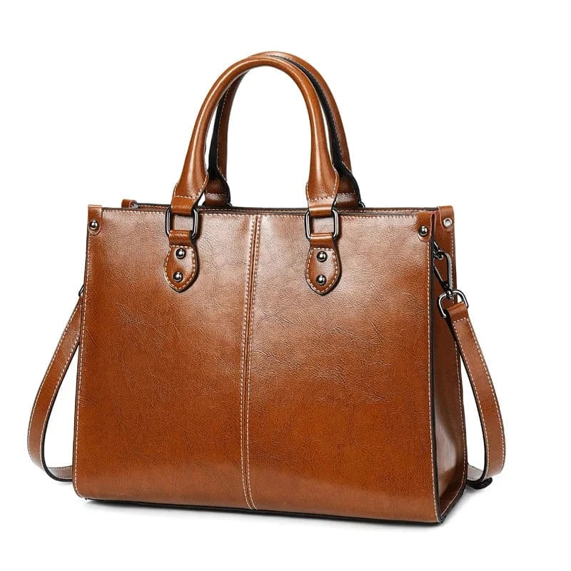 Sac a Main de Cours en Cuir Véritable Brown