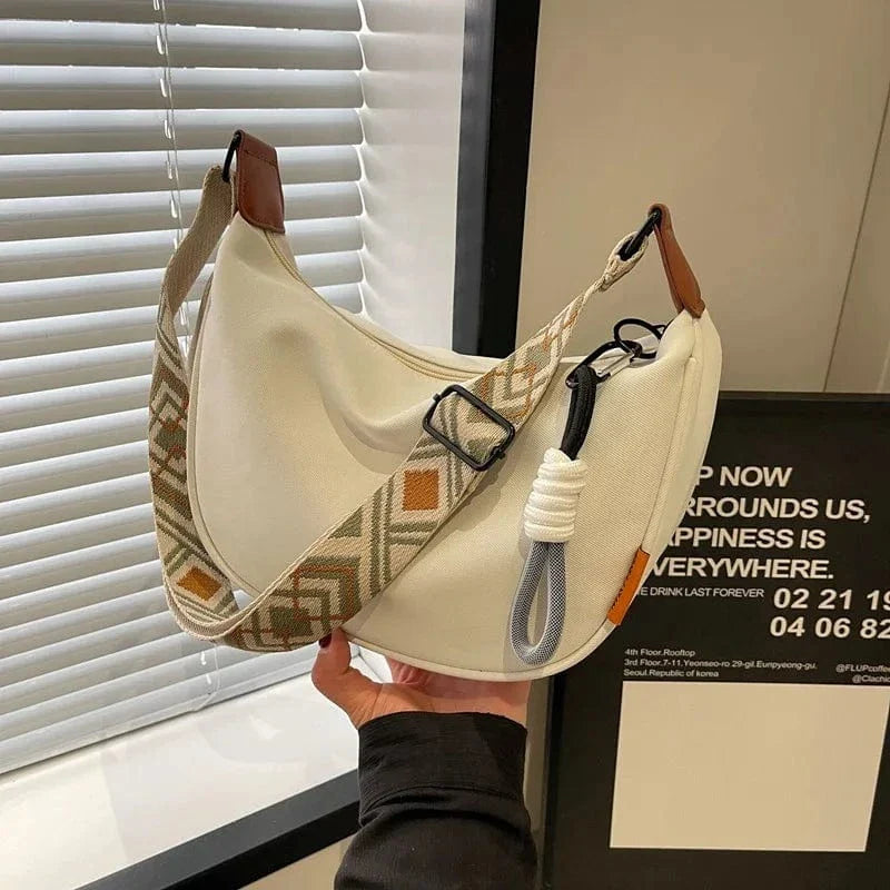 Sac banane bandoulière ethnique large Blanc