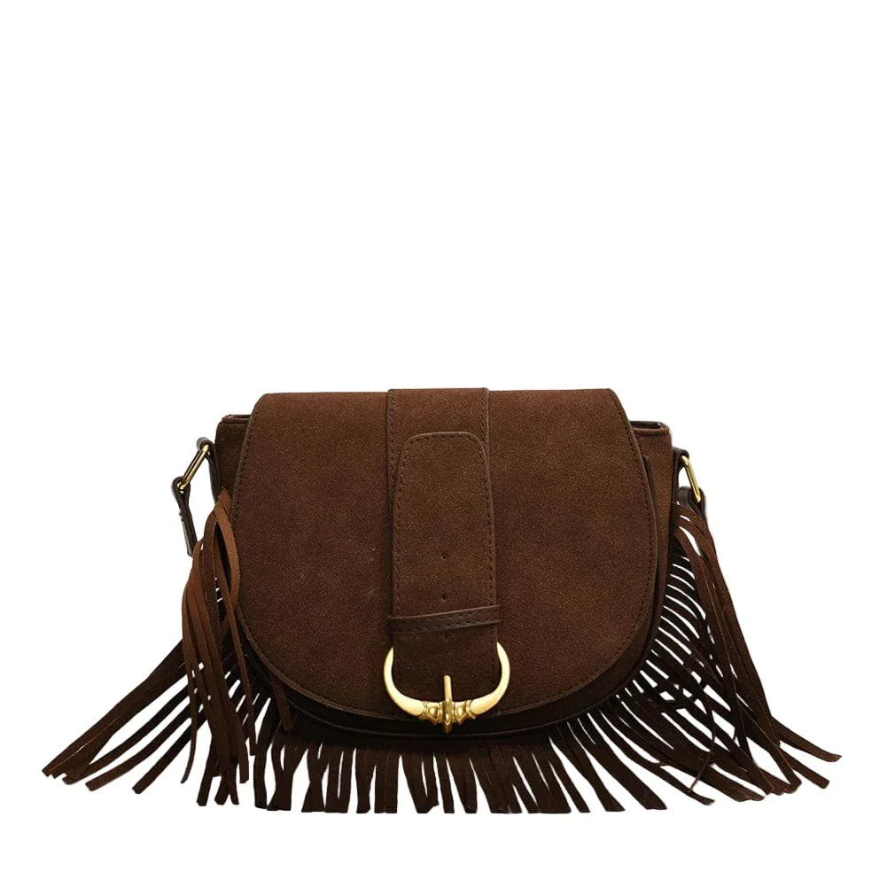 Sac bandoulière a frange Café