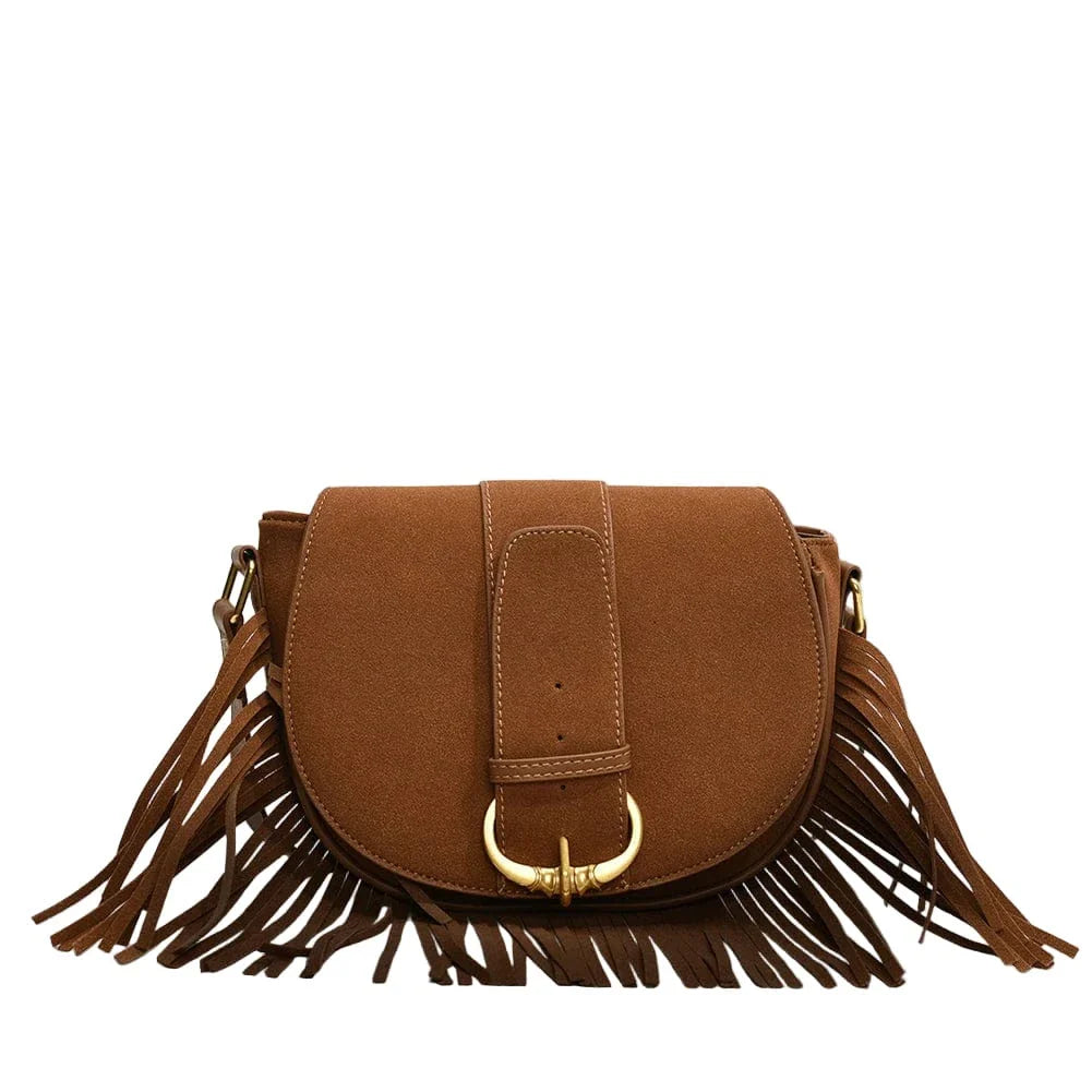 Sac bandoulière a frange Marron