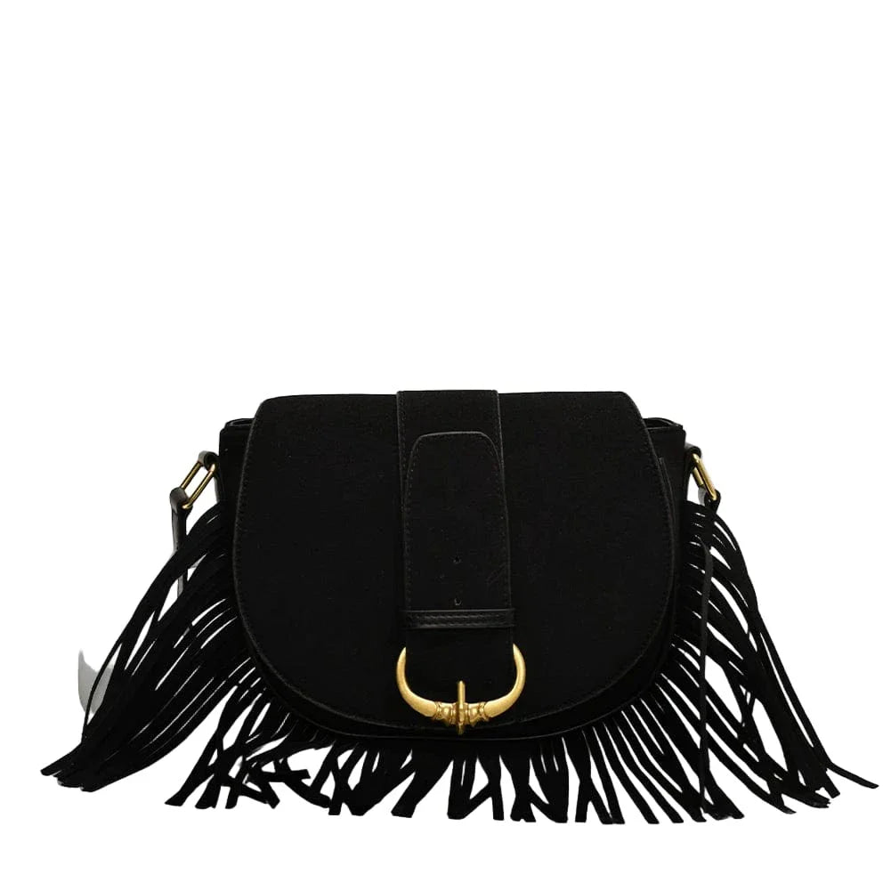 Sac bandoulière a frange Noir