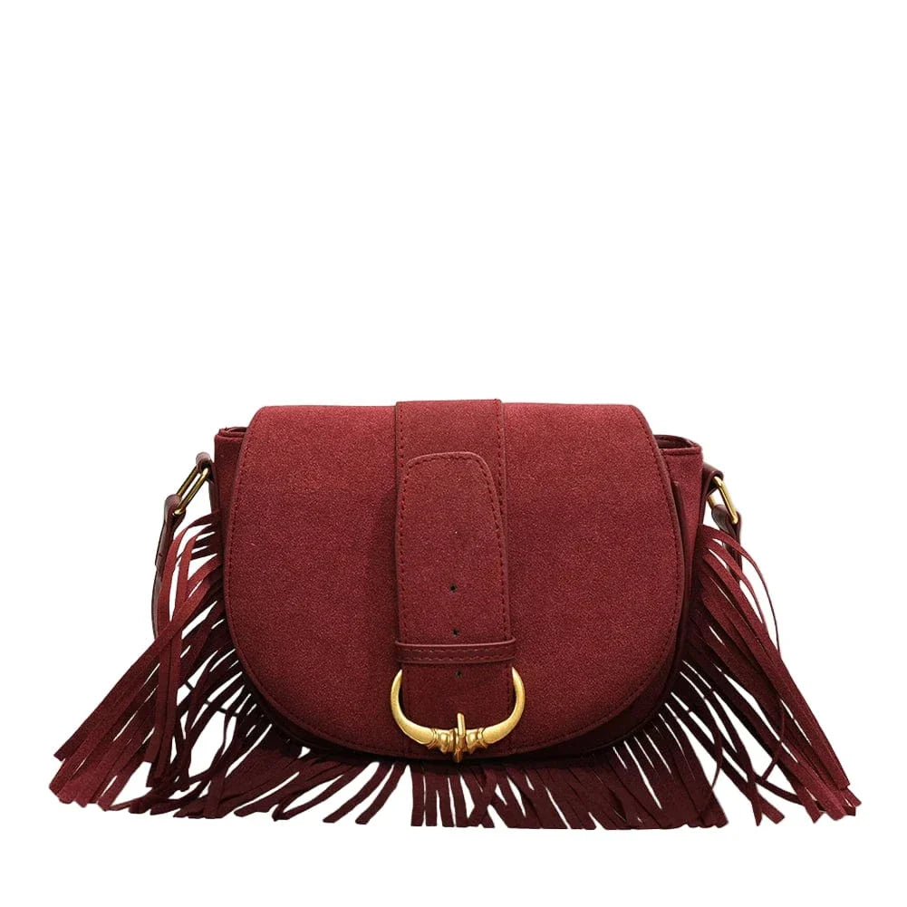 Sac bandoulière a frange Rouge