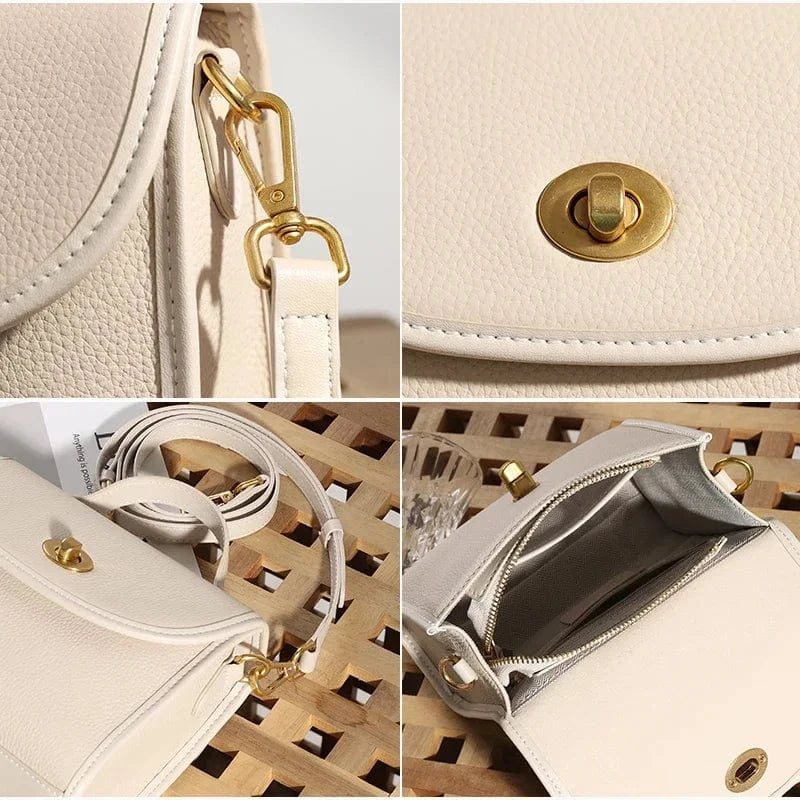 Sac bandoulière à rabat rond en cuir