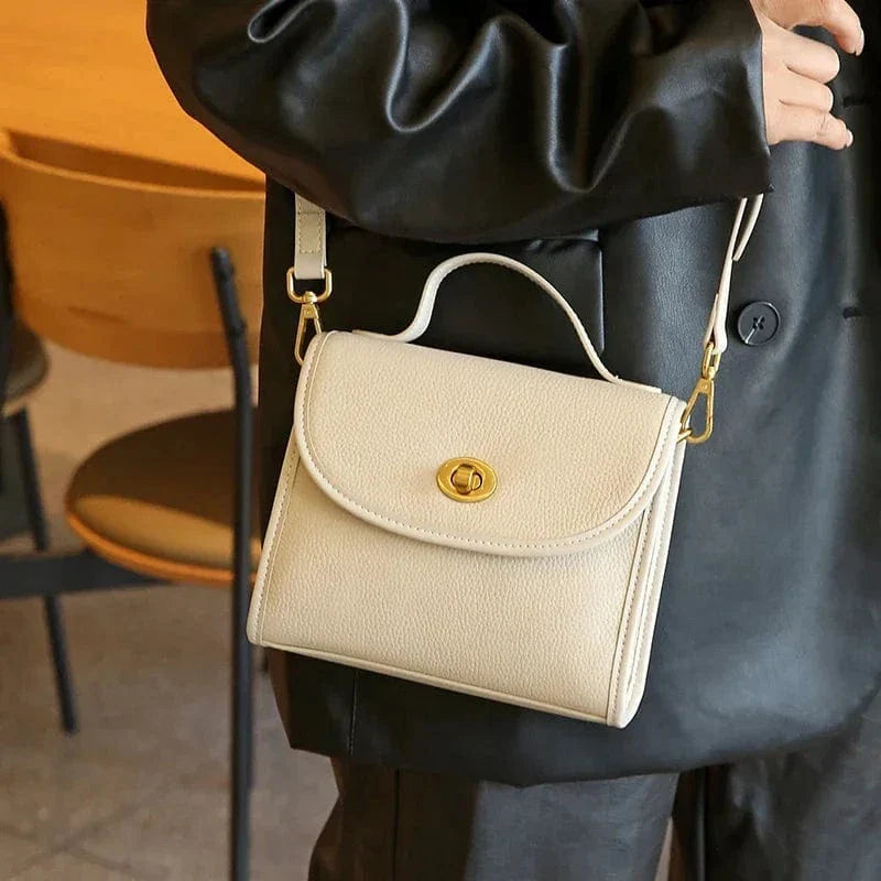 Sac bandoulière à rabat rond en cuir Blanc