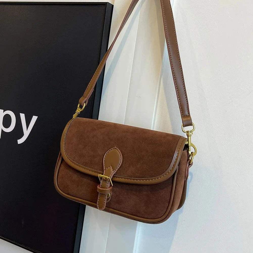 Sac bandoulière besace en suédine marron Marron