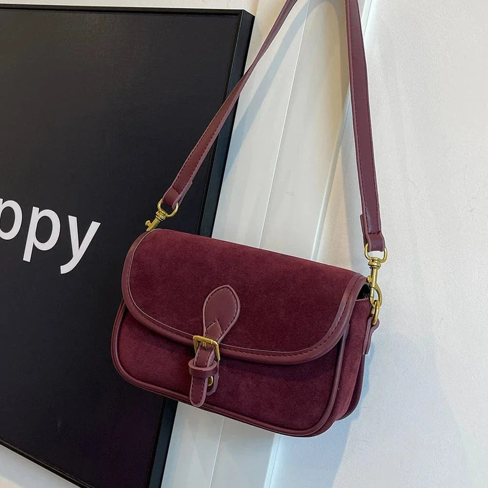 Sac bandoulière besace en suédine marron Rouge