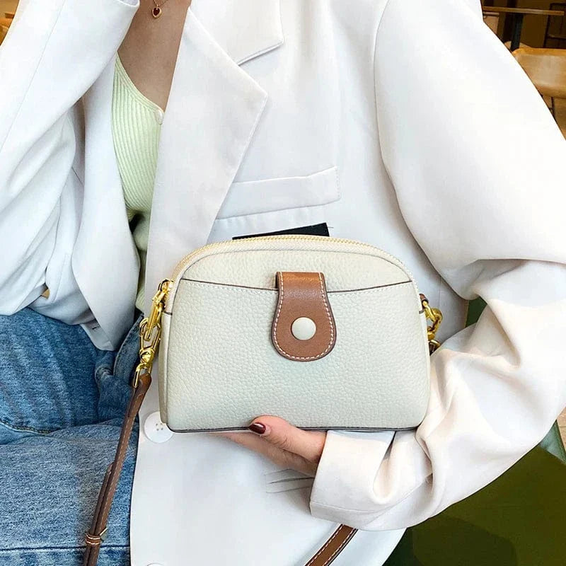 Sac bandoulière bicolore cuir grainé Blanc