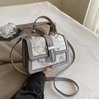 Sac bandoulière brodé à motif floral Gris