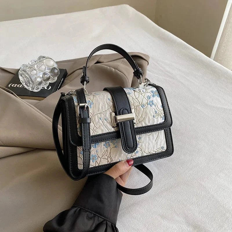 Sac bandoulière brodé à motif floral Noir