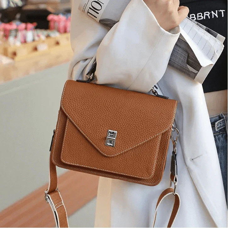 Sac bandoulière cartable femme en cuir grainé