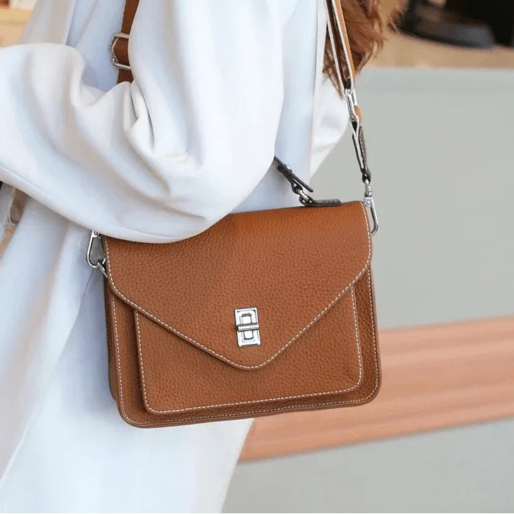 Sac bandoulière cartable femme en cuir grainé