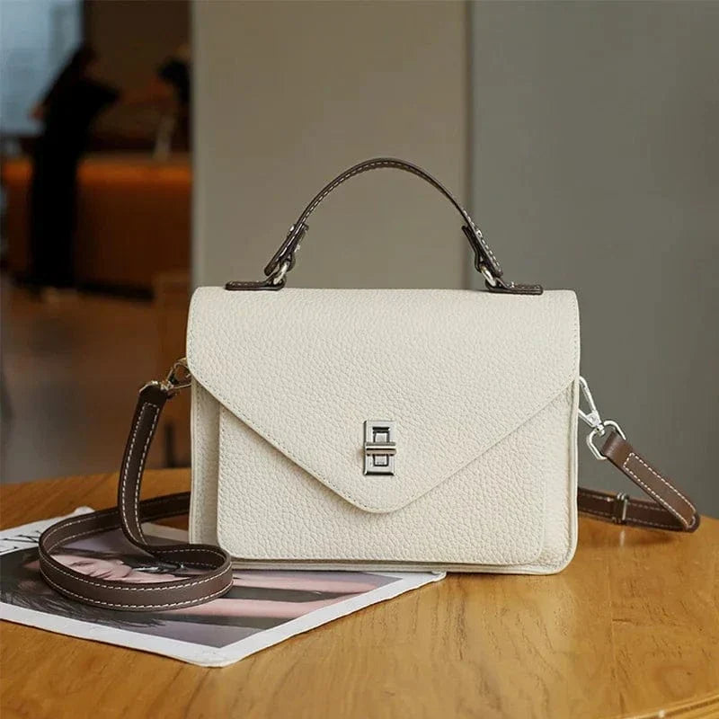 Sac bandoulière cartable femme en cuir grainé Blanc