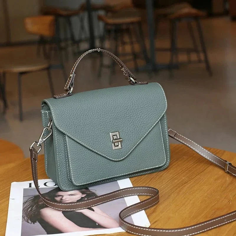 Sac bandoulière cartable femme en cuir grainé Vert