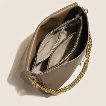 Sac bandoulière chaîne doré taupe en cuir Khaki