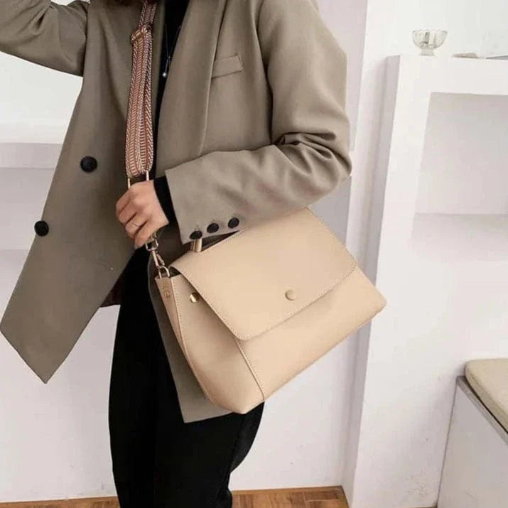 Sac bandoulière cuir vegan à sangle tissée Khaki
